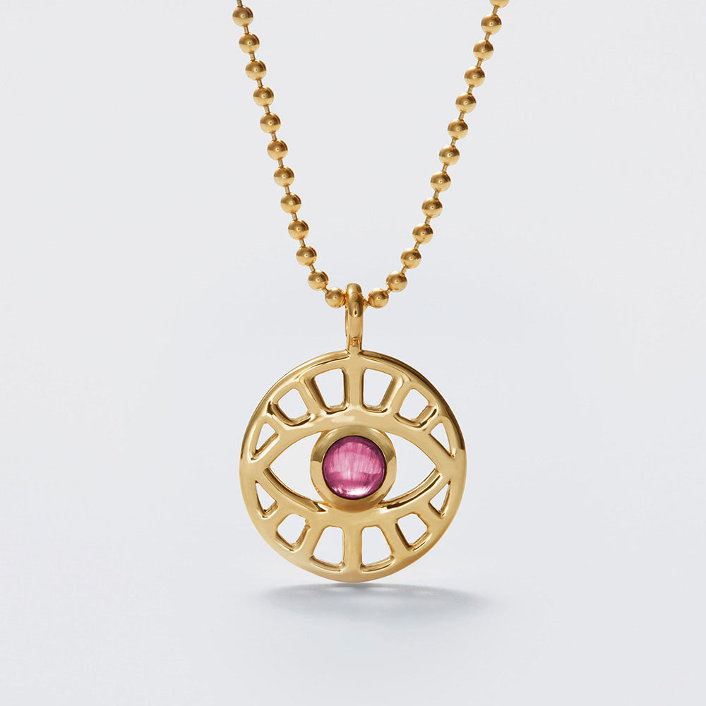 EVIL EYE PENDANT - PINK TOURMALINE